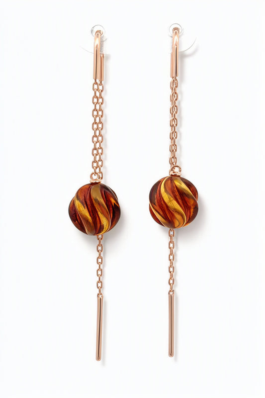 Ball Cognac Amber Silver Threader Earrings — DARVIN