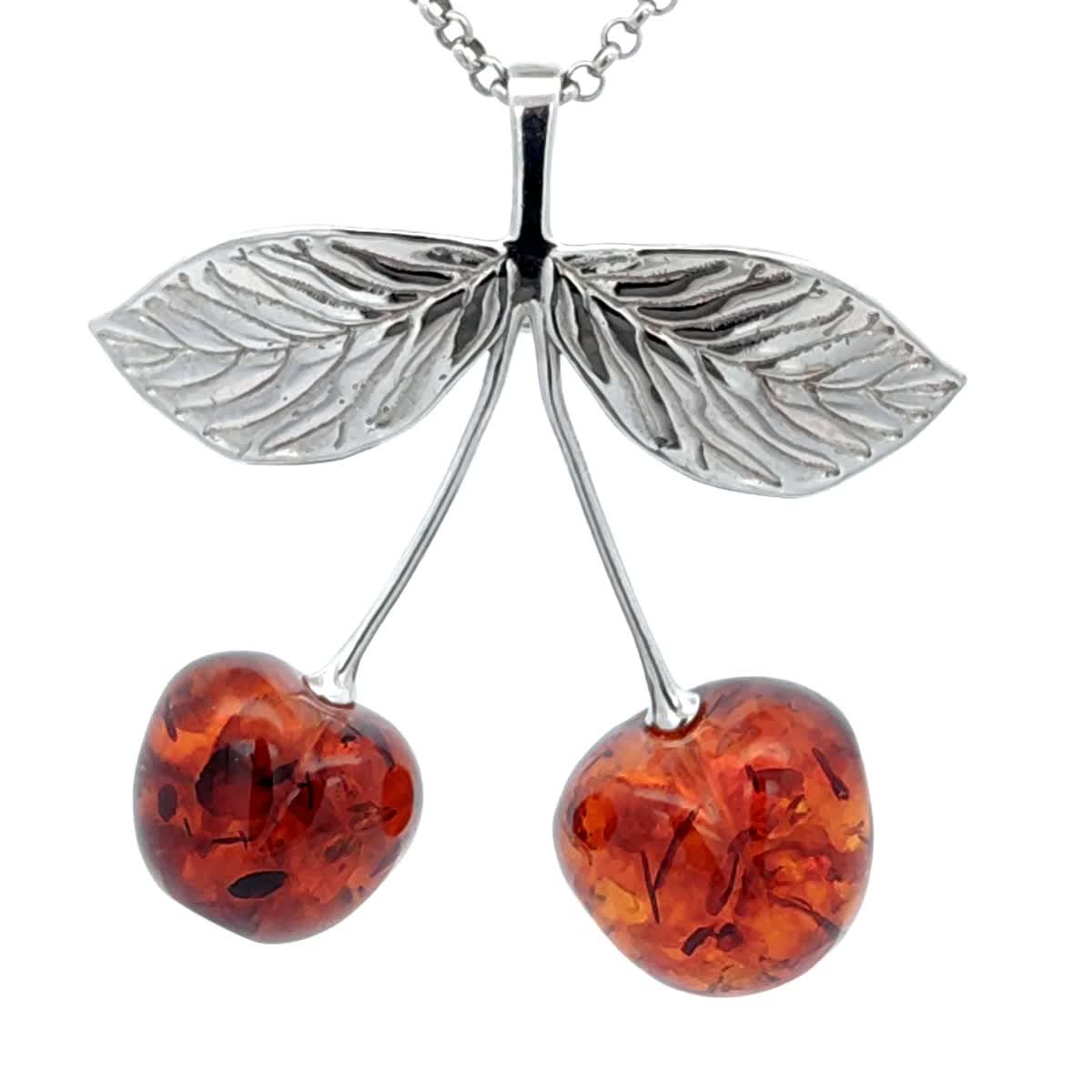 Cherry Cognac Amber Silver Brooch Pendant — DARVIN (Pre-Order)