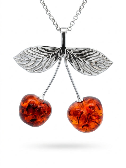 Cherry Cognac Amber Silver Brooch Pendant — DARVIN (Pre-Order)