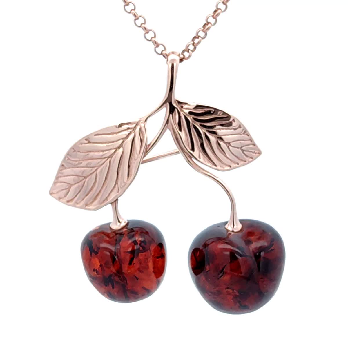 Cherry Cognac Amber Silver Brooch Pendant — DARVIN (Pre-Order)