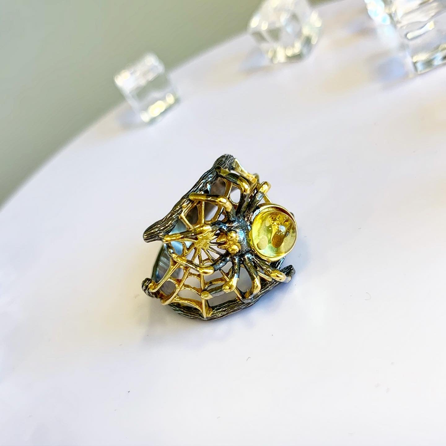 Amber Spider Ring