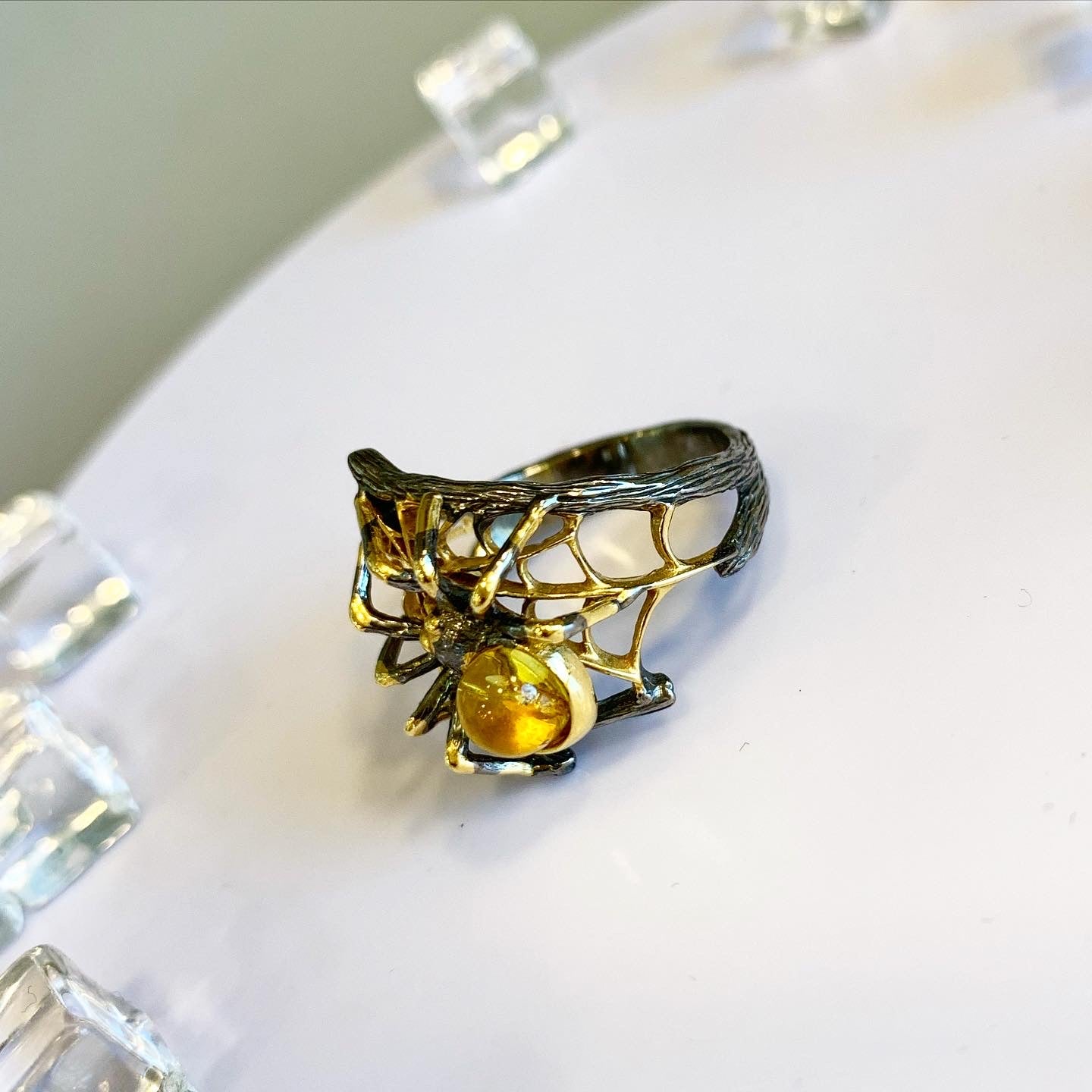 Amber Spider Ring