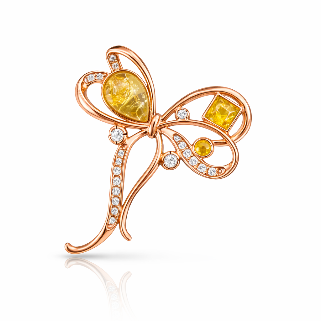 Amber Bow Brooch Gold Plated