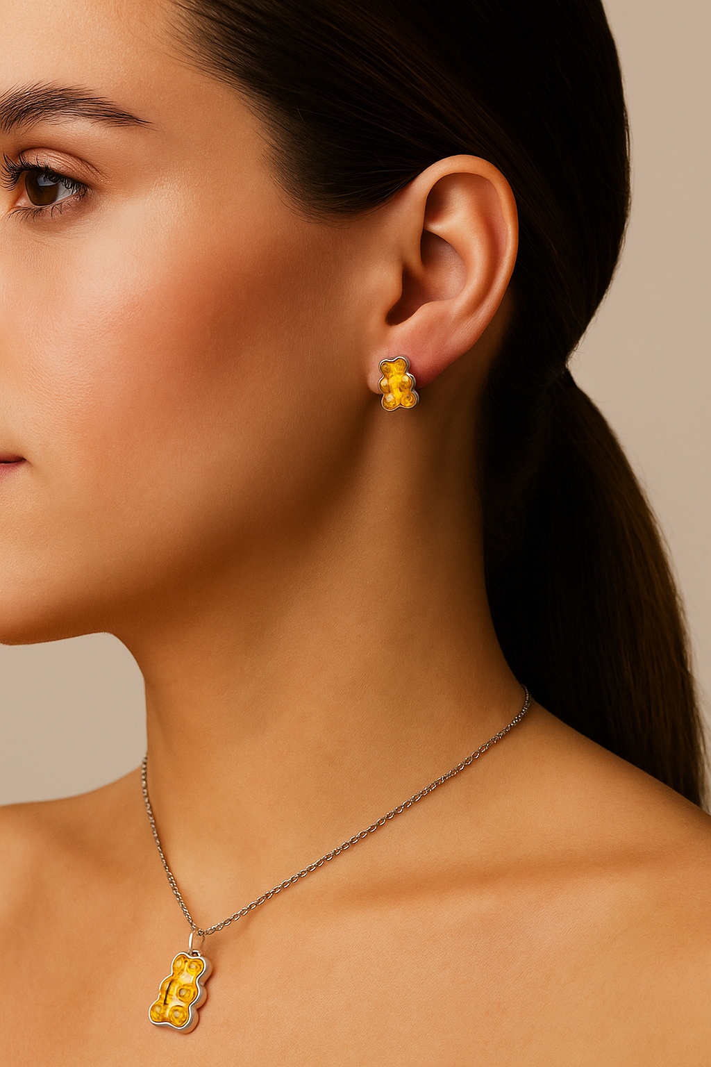 Amber Teddy Bear Earrings — “Sweet Charm”