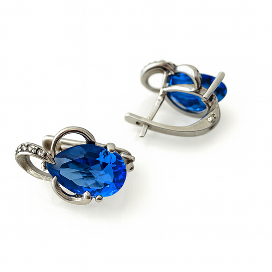 Ocean Flame Earrings – Sterling Silver & Nano Quartz Blue
