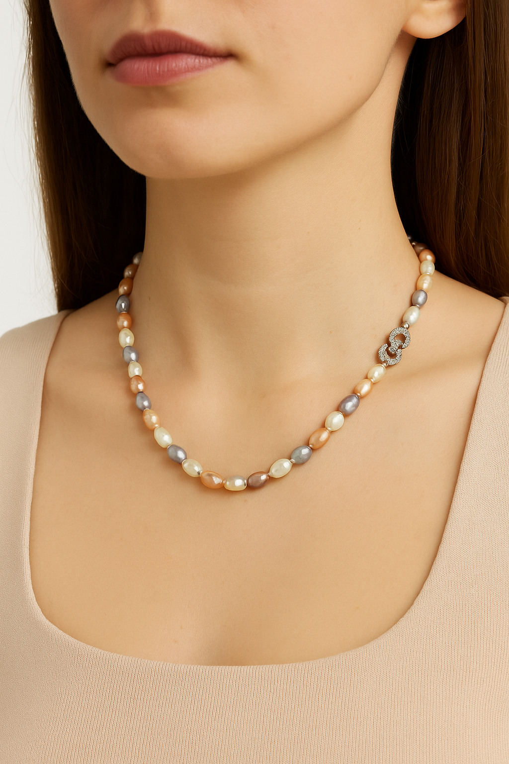 Pastel Symphony – Mixed Color Freshwater Pearl Necklace with Sterling Silver Clasp