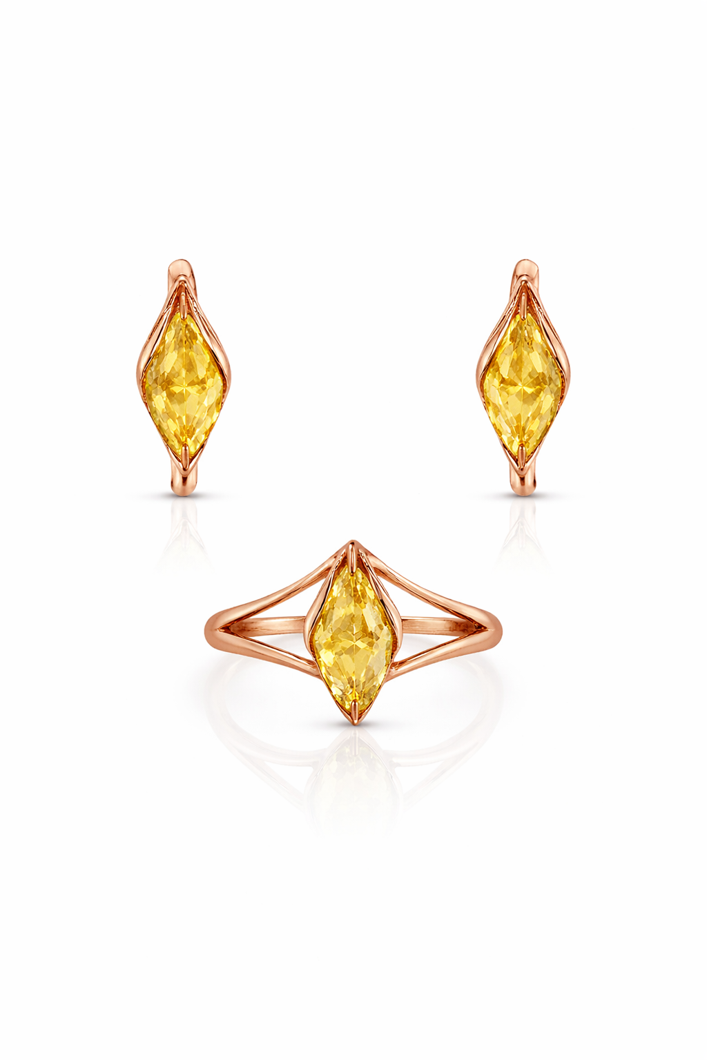 Snowdrop Collection Jewelry Set 925 Sterling Silver Gold Plated Baltic Amber Earrings and Ring Darvin