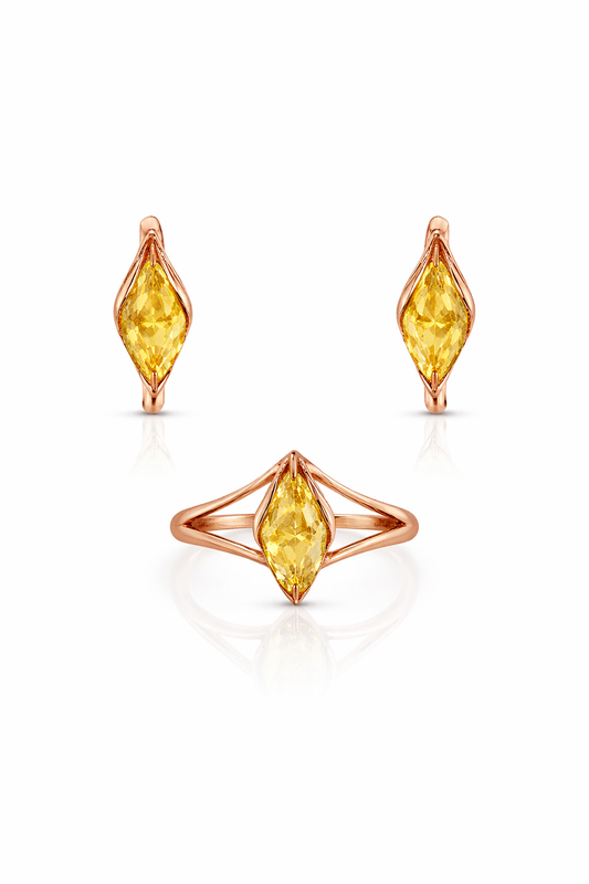Snowdrop Collection Jewelry Set 925 Sterling Silver Gold Plated Baltic Amber Earrings and Ring Darvin