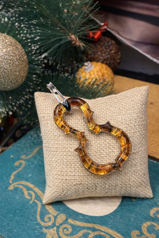 Violin Baltic Amber Brooch