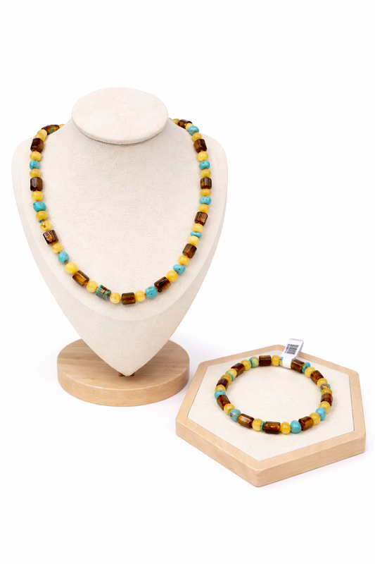 סט ענבר וטורקיז – שרשרת וצמיד | דרוין