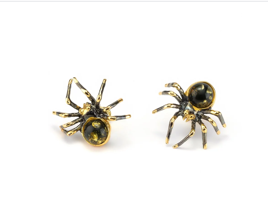 Amber Spider Stud Earrings