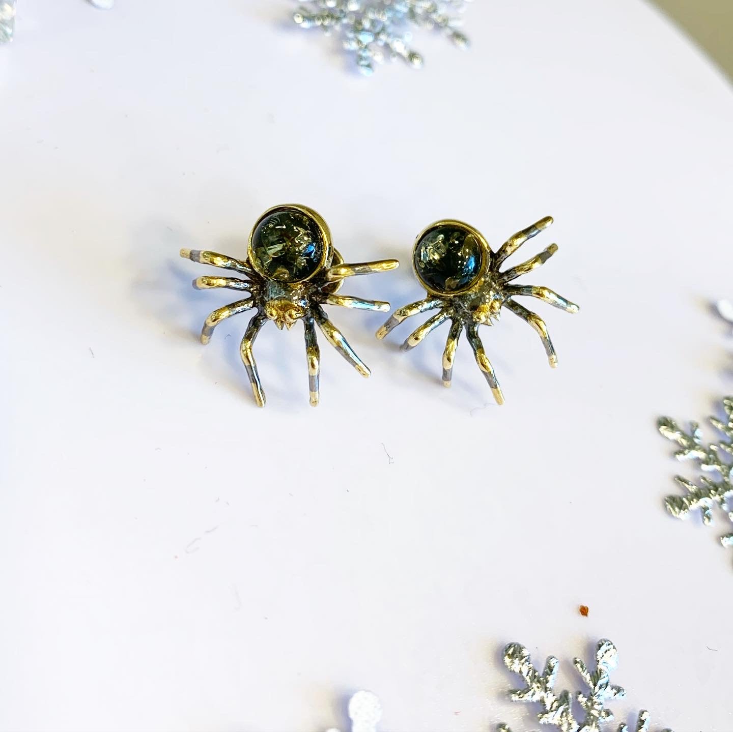 Amber Spider Stud Earrings
