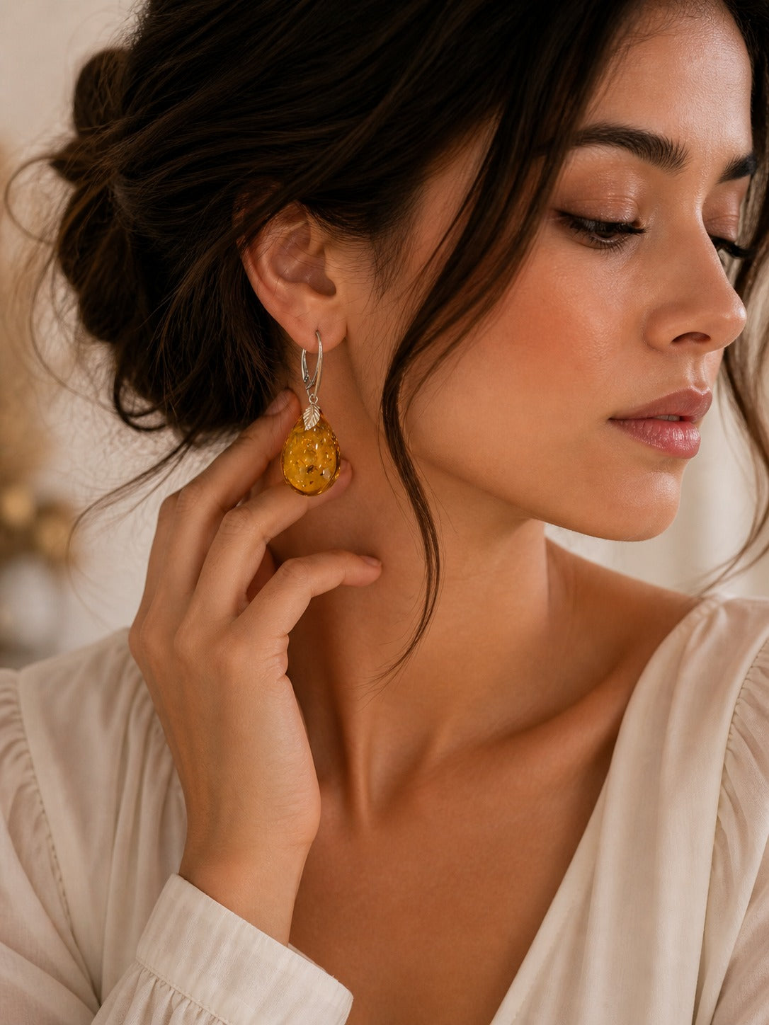 Golden Leaf — Baltic Amber Drop Earrings