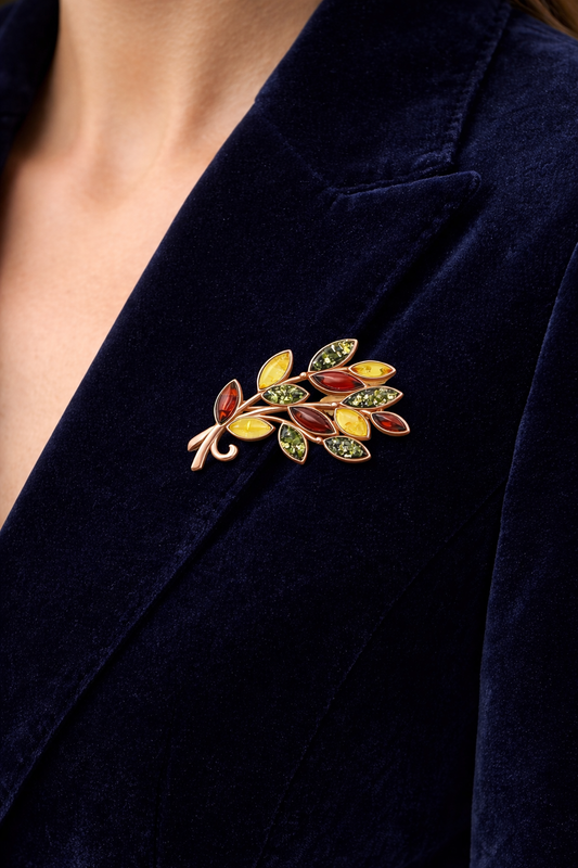 Amber Bouquet Brooch Gold Plated