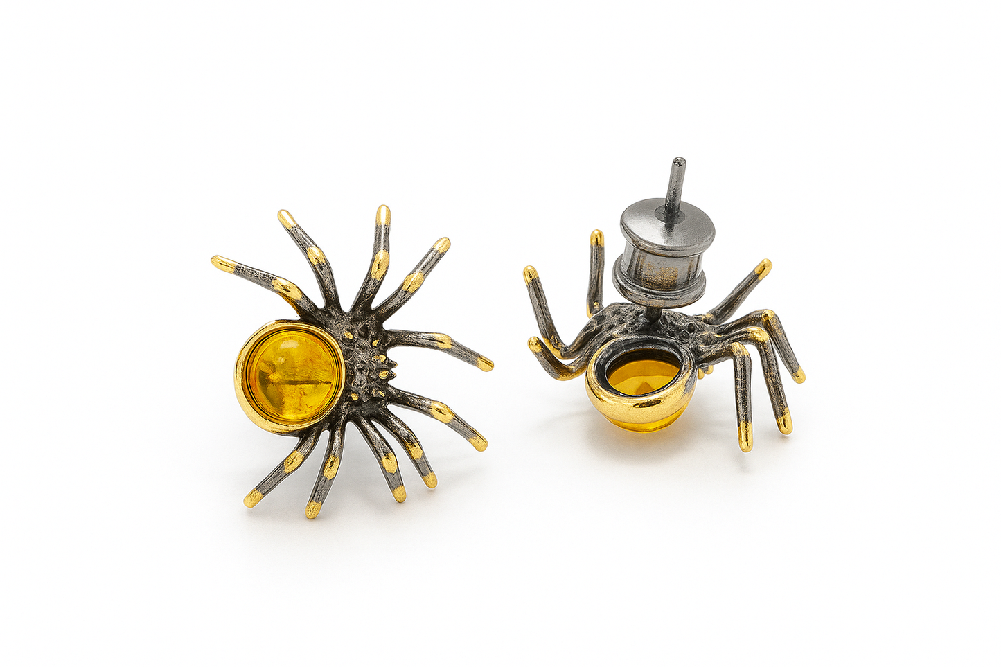 Amber Spider Stud Earrings