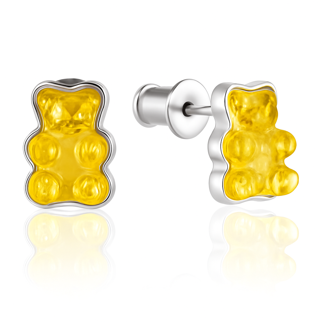 Amber Teddy Bear Earrings — “Sweet Charm”