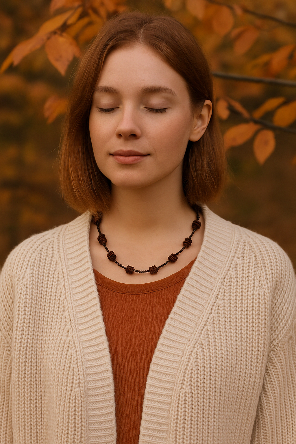 Ожерелье — бусины из балтийского янтаря и аметиста