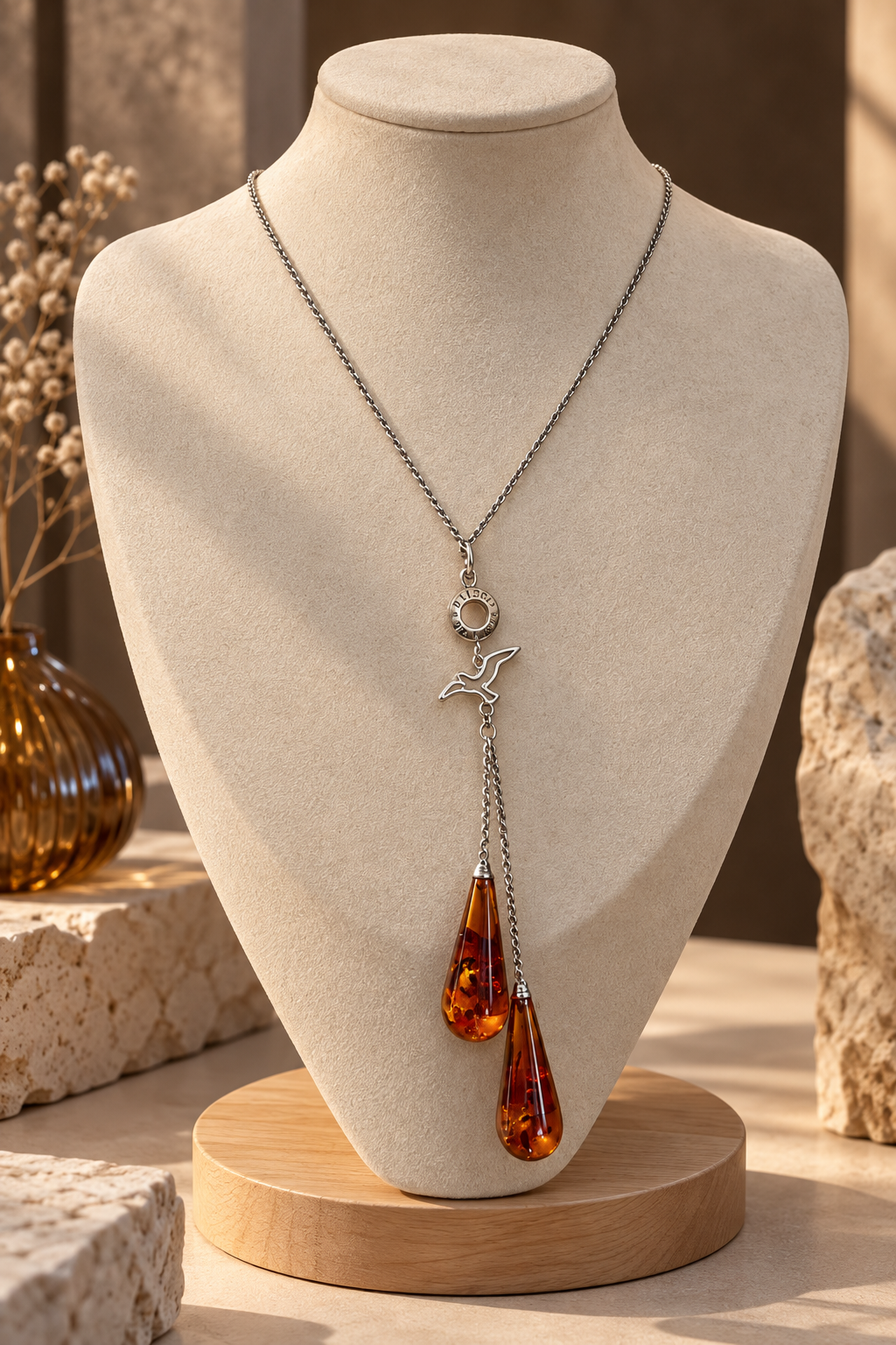 Amber Drop Collection – Sterling Silver Necklace with Natural Baltic Amber