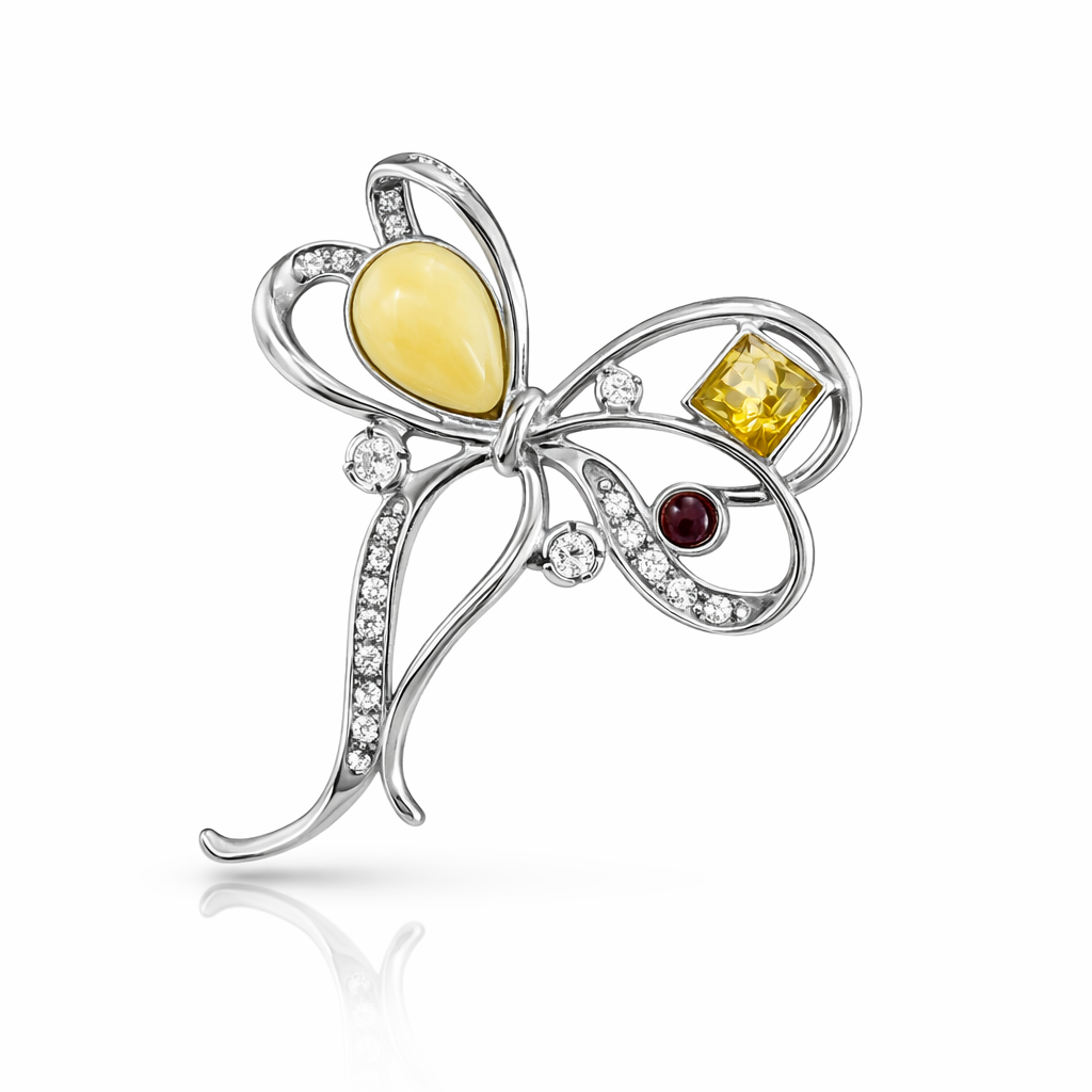 Amber Bow Brooch
