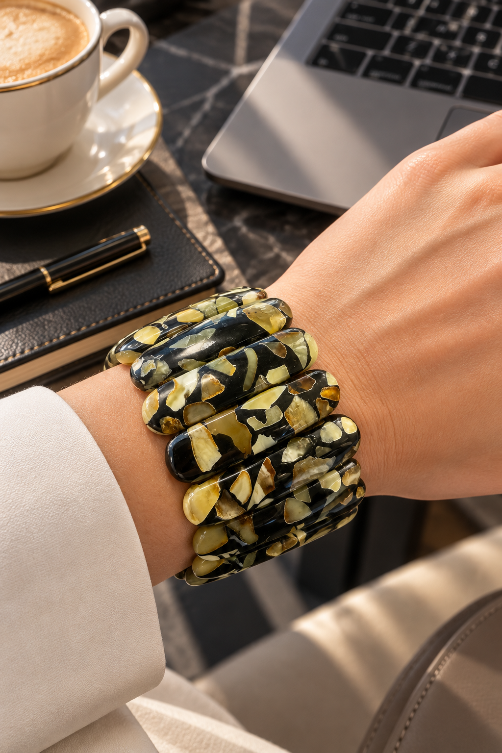 Dalmatian Collection – Wide Baltic Amber Mosaic Bracelet