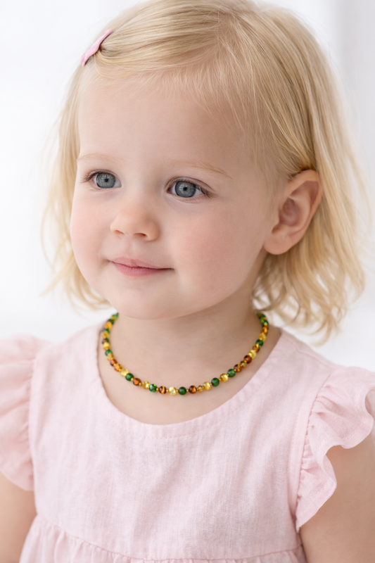 Baltic Amber Baby Necklace – Natural Raw Amber, Knotted Beads