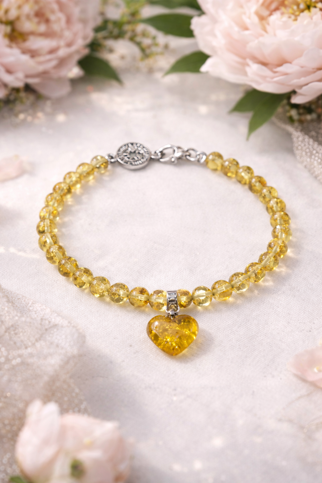 Heart Bracelet Baltic Amber Gold Plated Silver Clasp Darvin