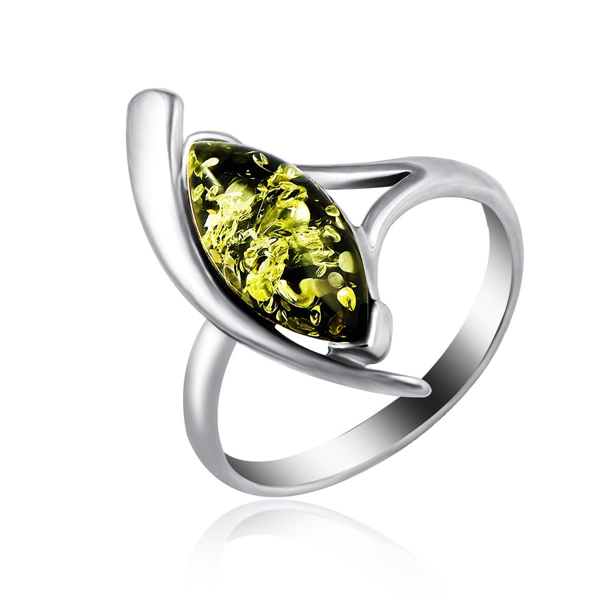 Marquise Green Amber Silver Ring — DARVIN (Pre-Order)
