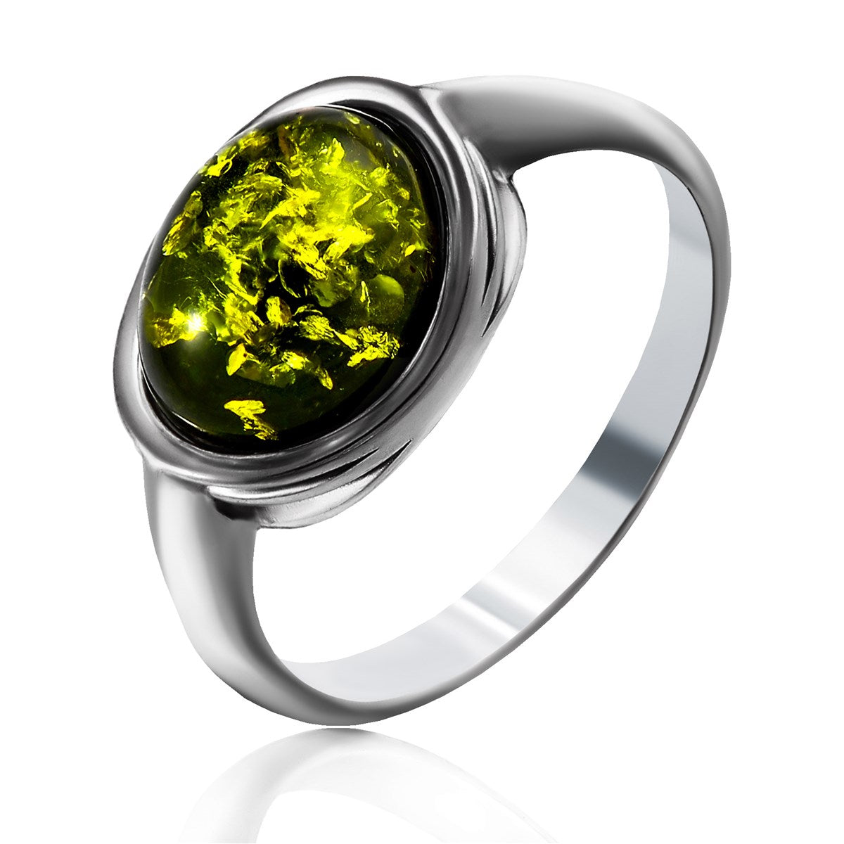 Oval Green Amber Silver Ring — DARVIN (Pre-Order)