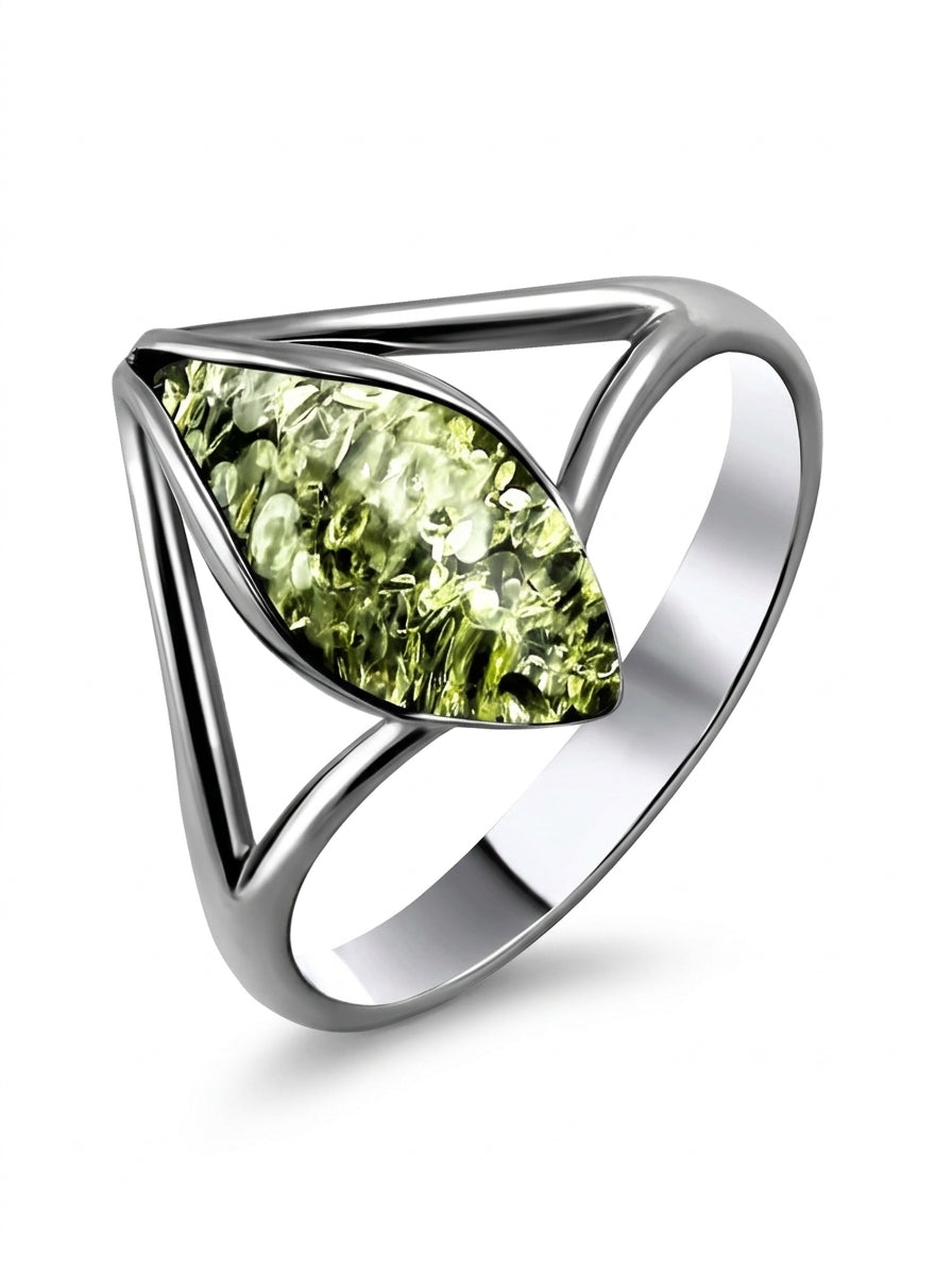 Marquise Green Amber Silver Ring — DARVIN (Pre-Order)