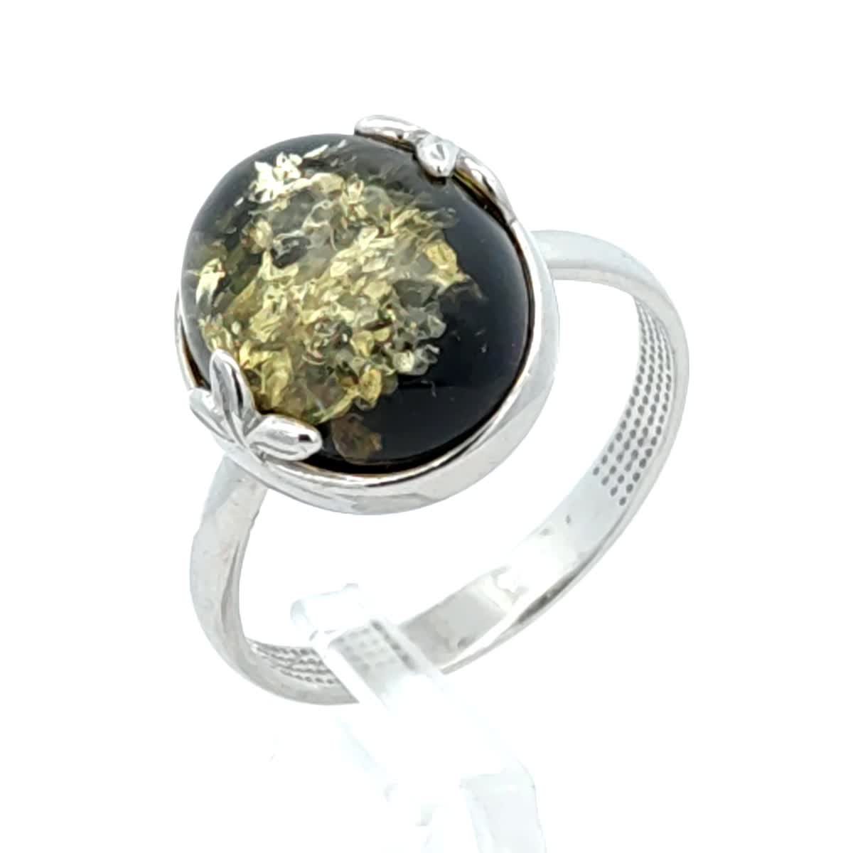 Oval Green Amber Silver Ring — DARVIN (Pre-Order)
