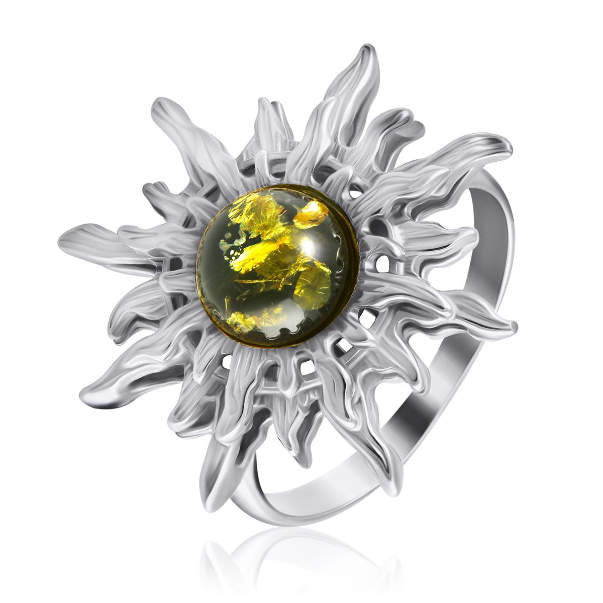 Round Green Amber Silver Ring — DARVIN (Pre-Order)