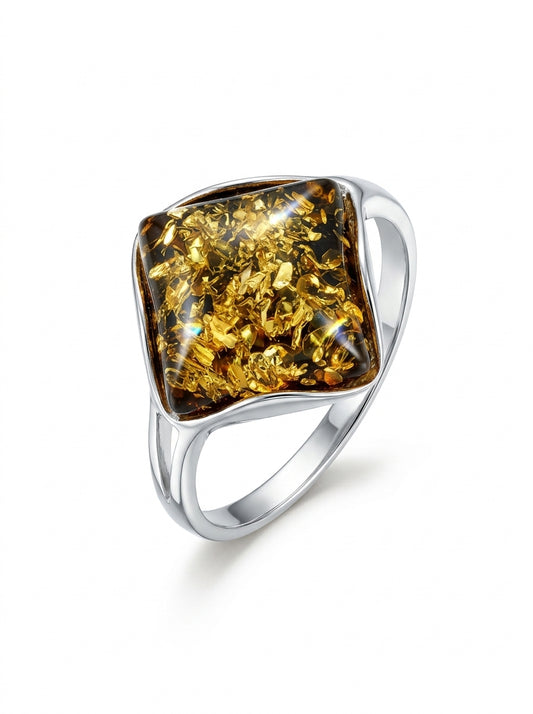 Square Green Amber Silver Ring — DARVIN (Pre-Order)