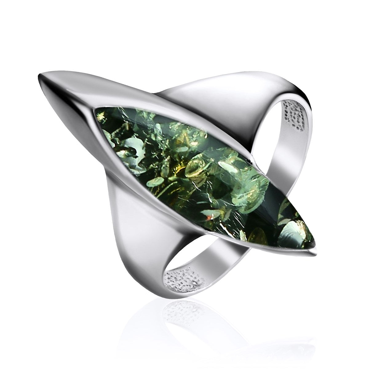 Marquise Green Amber Silver Ring — DARVIN
