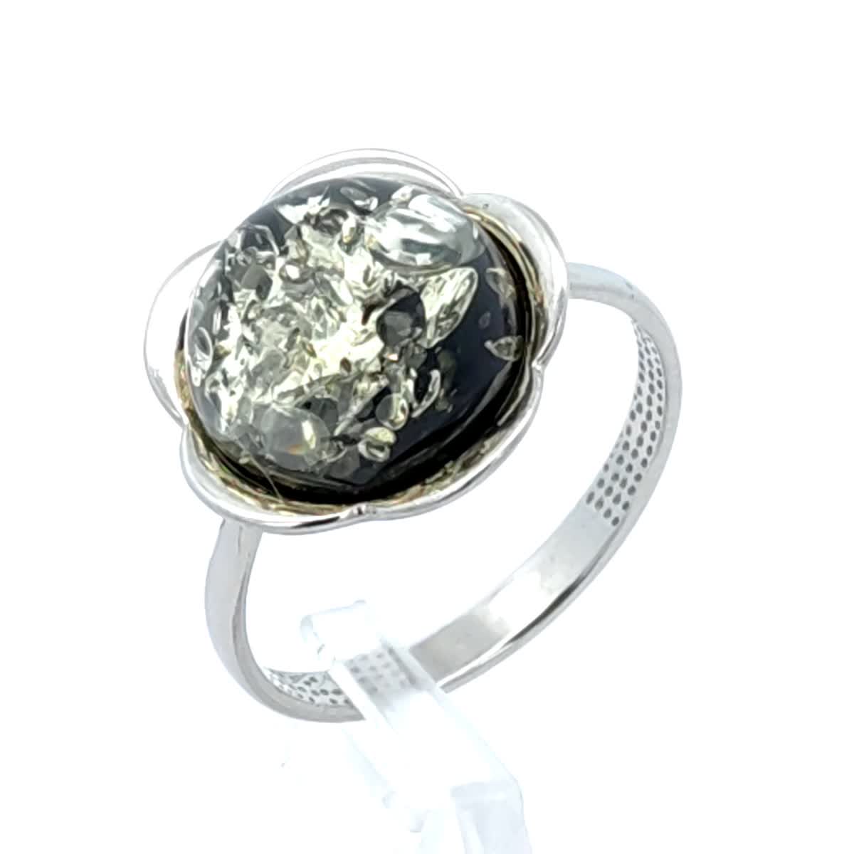 Round Green Amber Silver Ring — DARVIN (Pre-Order)