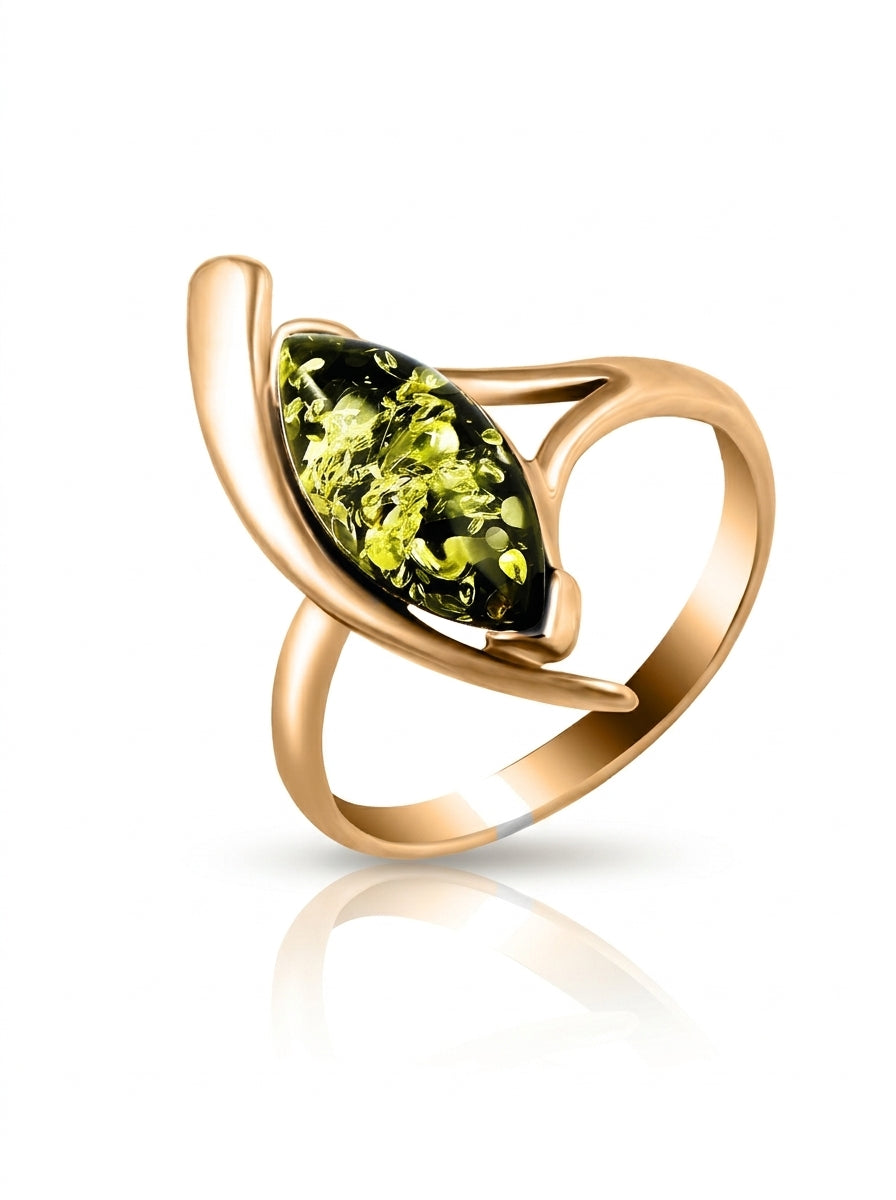 Marquise Green Amber Silver Ring — DARVIN (Pre-Order)