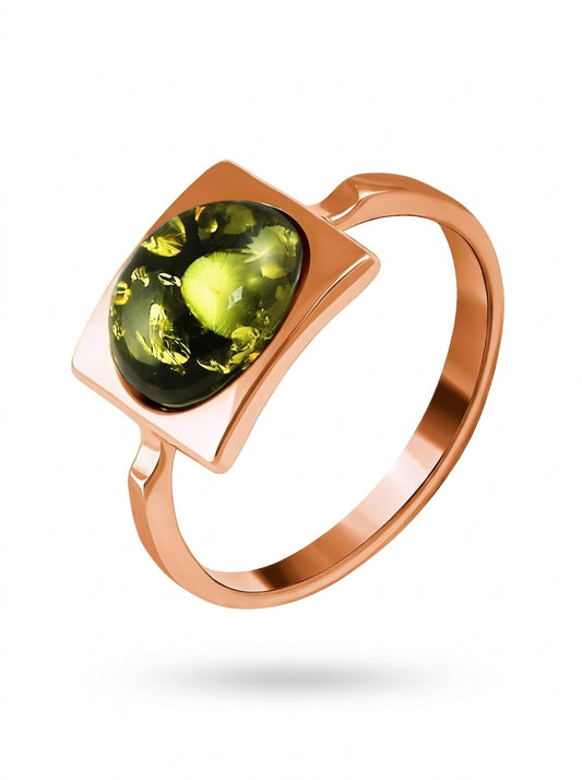 Oval Green Amber Silver Ring — DARVIN (Pre-Order)