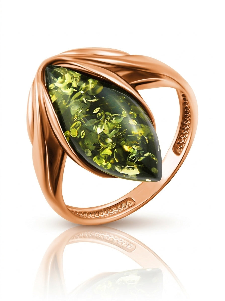 Marquise Green Amber Silver Ring — DARVIN (Pre-Order)