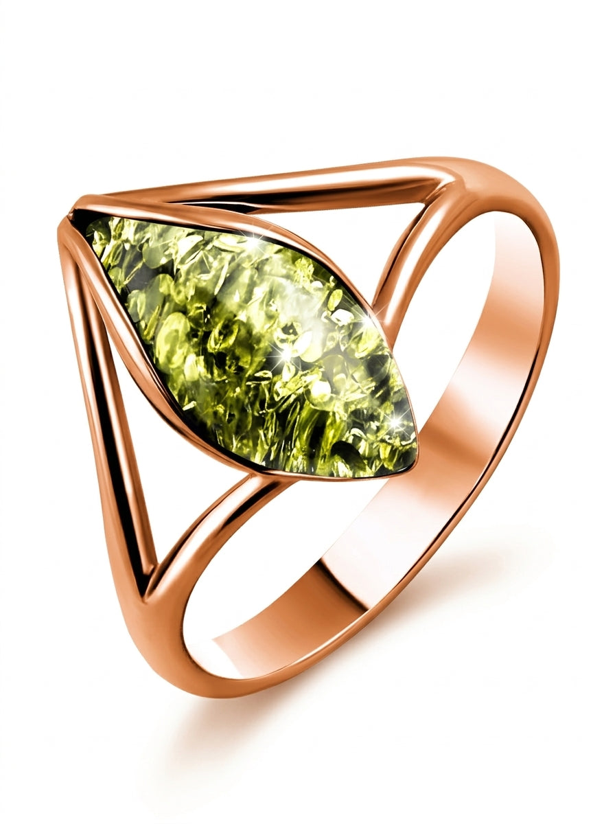 Marquise Green Amber Silver Ring — DARVIN (Pre-Order)