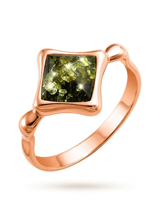 Square Green Amber Silver Ring — DARVIN (Pre-Order)