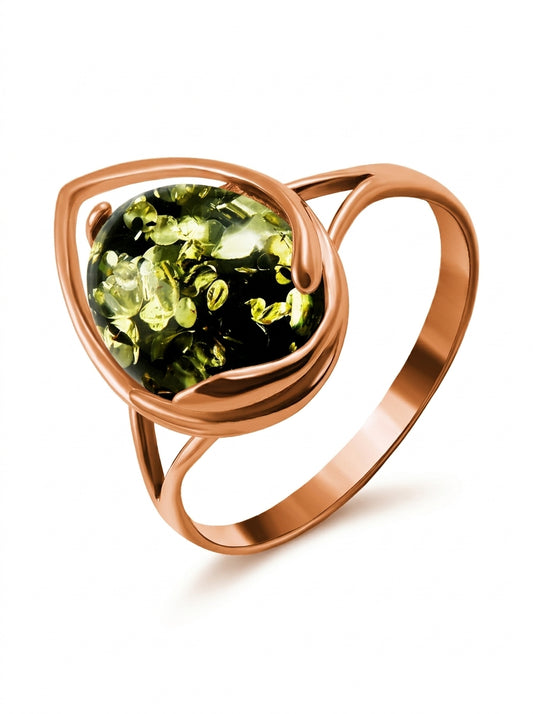 Oval Green Amber Silver Ring — DARVIN (Pre-Order)