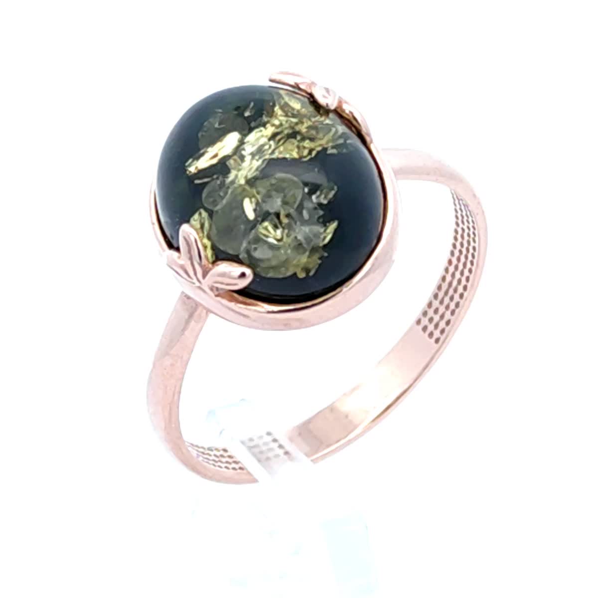 Oval Green Amber Silver Ring — DARVIN (Pre-Order)