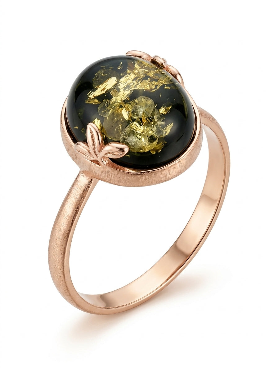 Oval Green Amber Silver Ring — DARVIN (Pre-Order)