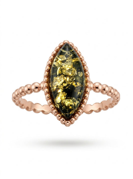Marquise Green Amber Silver Ring — DARVIN (Pre-Order)