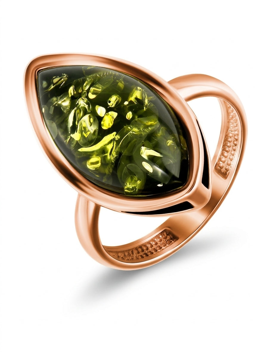 Marquise Green Amber Silver Ring — DARVIN (Pre-Order)