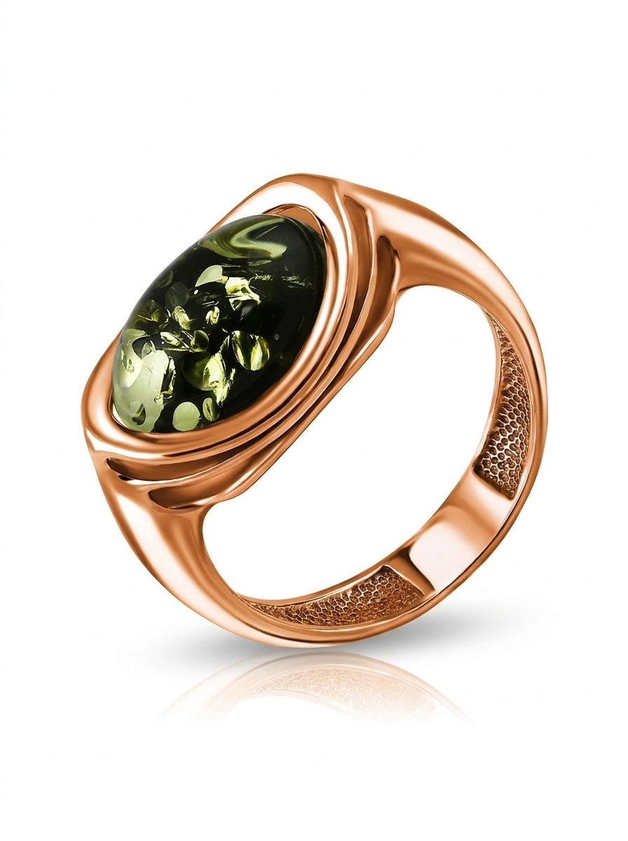 Oval Green Amber Silver Ring — DARVIN (Pre-Order)