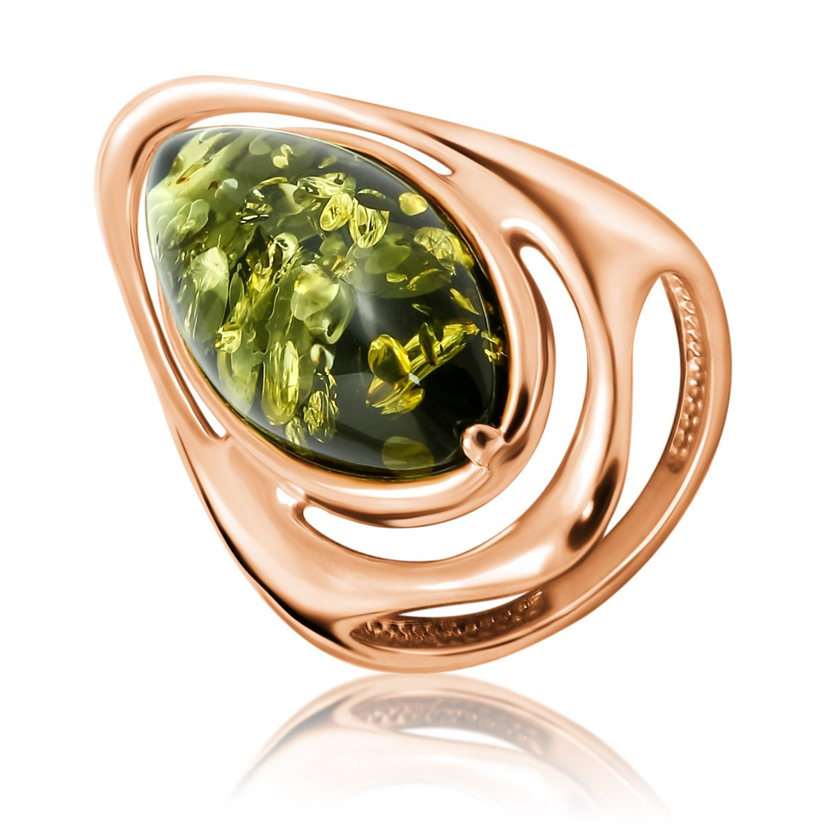 Oval Green Amber Silver Ring — DARVIN