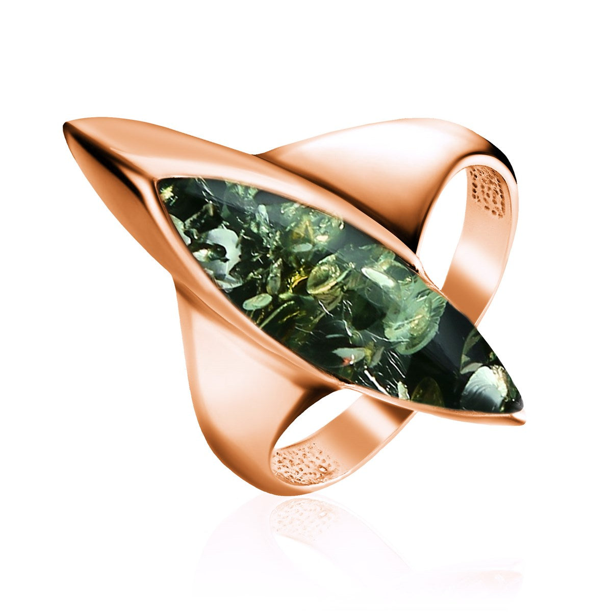 Marquise Green Amber Silver Ring — DARVIN