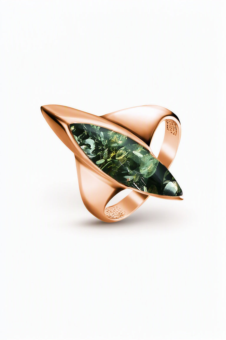 Marquise Green Amber Silver Ring — DARVIN