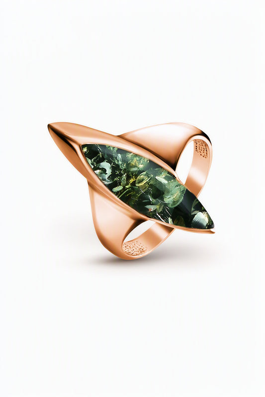 Marquise Green Amber Silver Ring — DARVIN