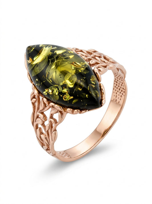 Marquise Green Amber Silver Ring — DARVIN (Pre-Order)